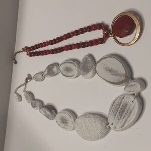 Chico's White/ Silver Necklace  & Red/Gold Necklace Lot